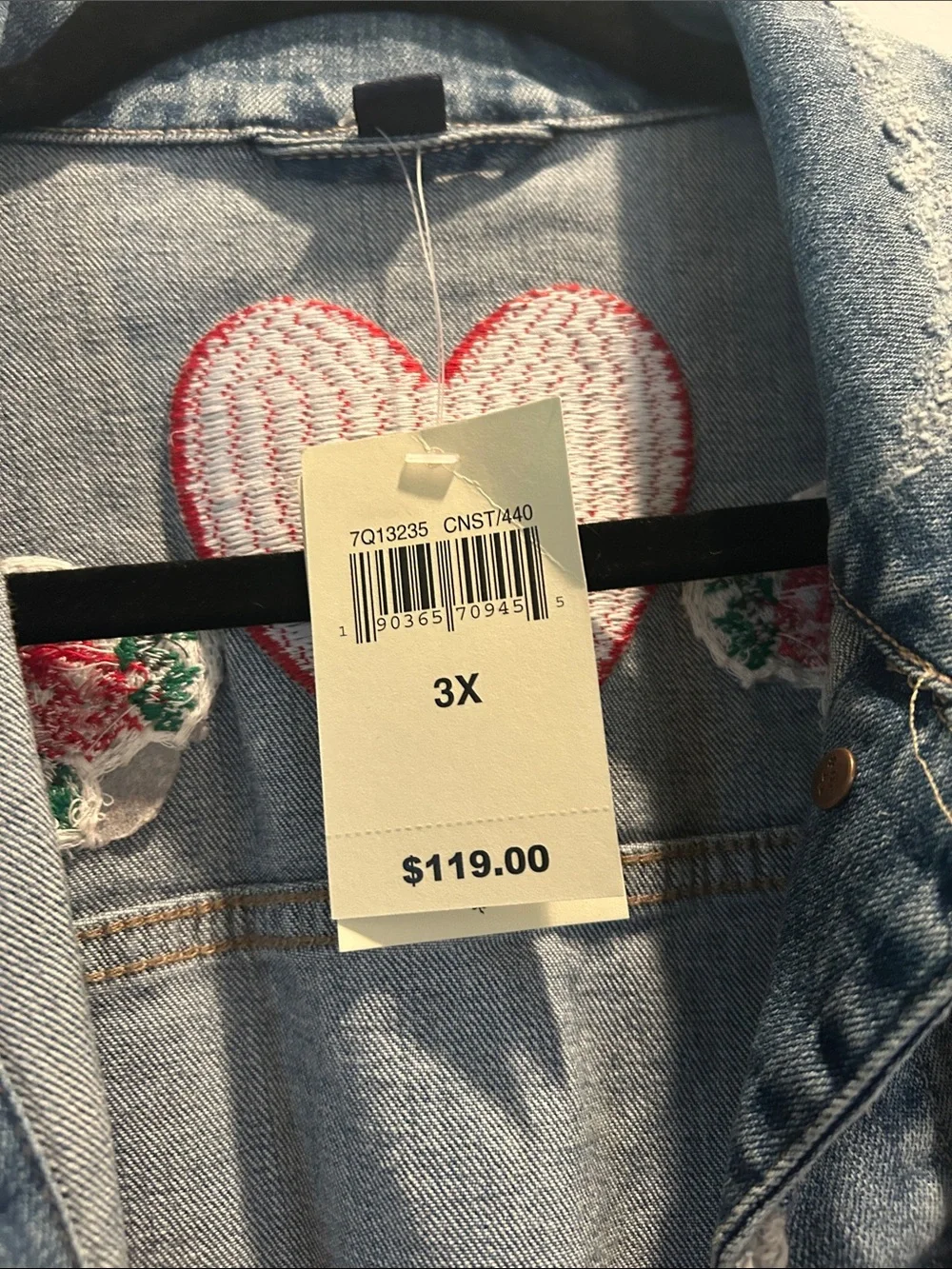 Lucky Brand Light Blue Denim Jacket with Red Heart Patch